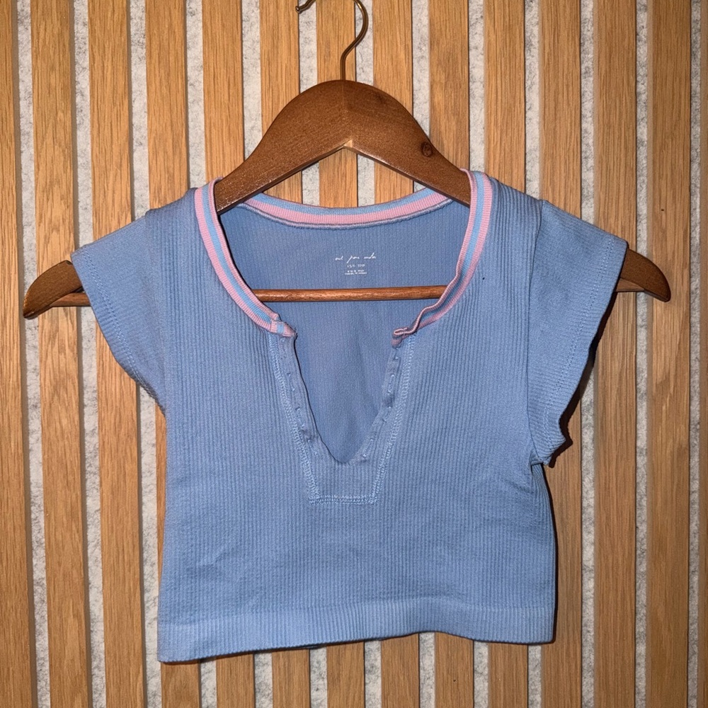 Blue Shirt with Pink Trim